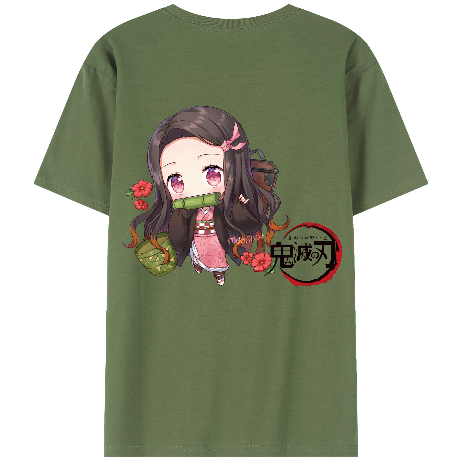 （画像用） 鬼滅の刃（きめつのやいば）竈門 禰󠄀豆子／かまど ねずこ Kamado Nezuko 綿100％ メンズ半袖Tシャツ（バックプリント） 通気性